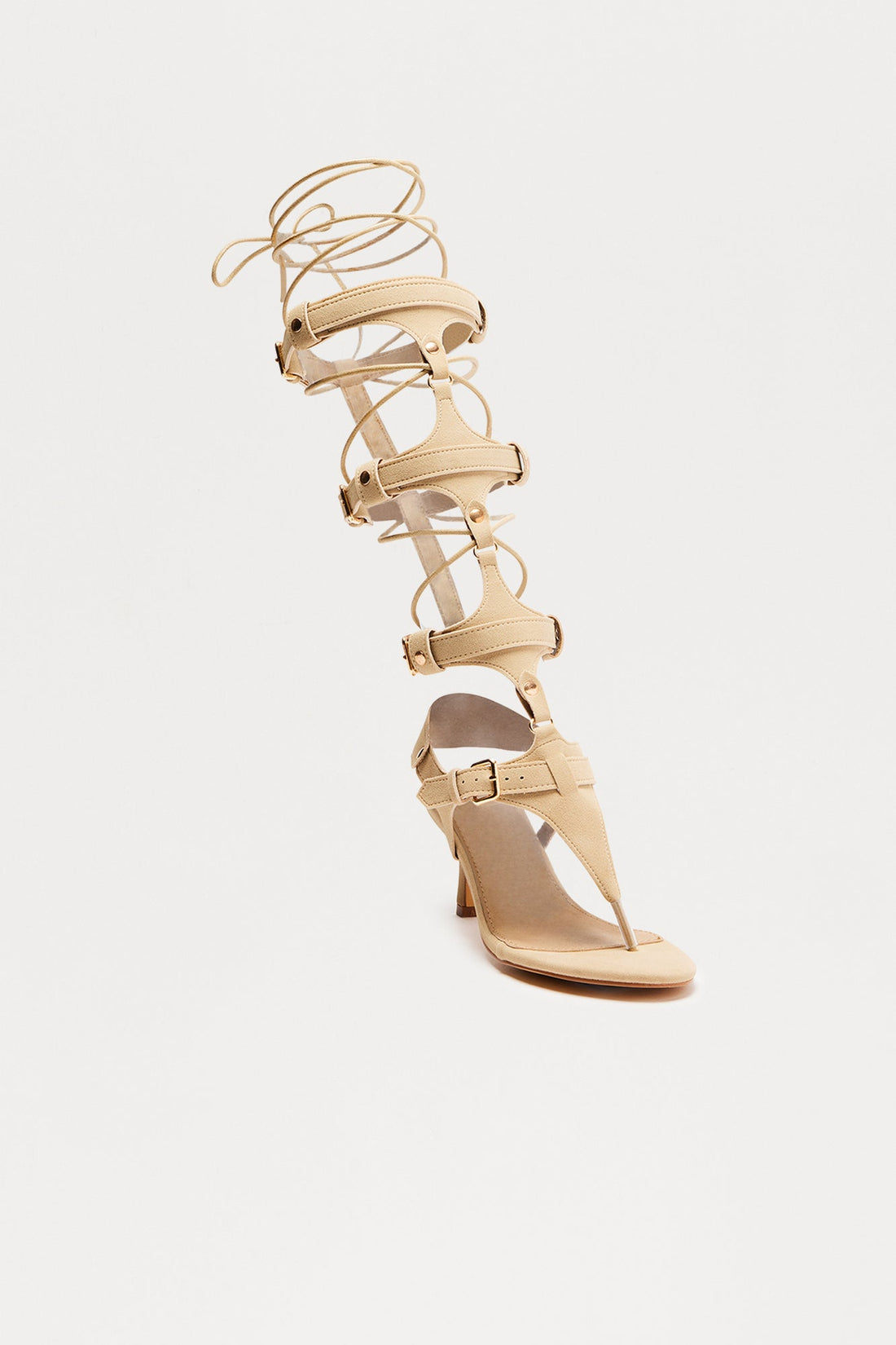 Tyrus Hardware Buckle Wrap Up Heels - Sand
