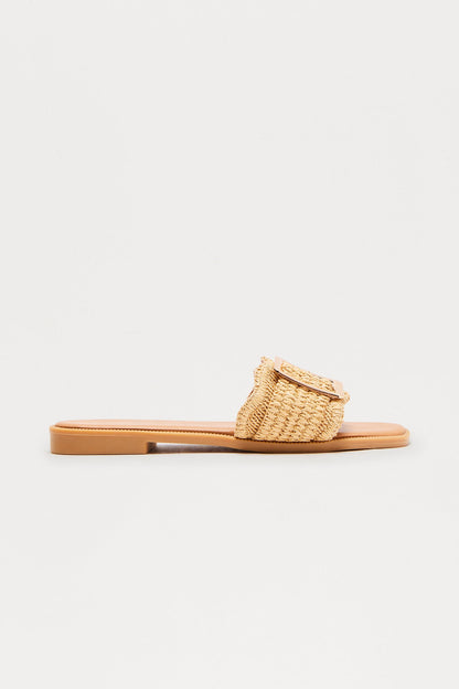 San Diego Raffia Buckle Sandals - Natural