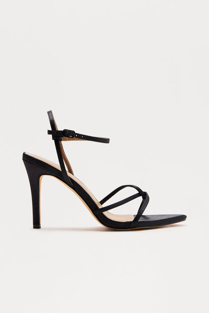 Keys Satin Ankle Strap Heels - Black