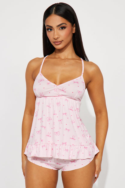 Cute And Sweet Cami PJ Short Set - Pink