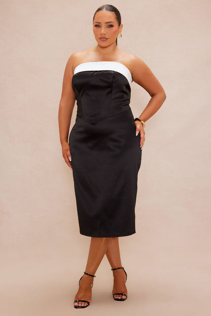 Emily Satin Midi Dress - Black/White