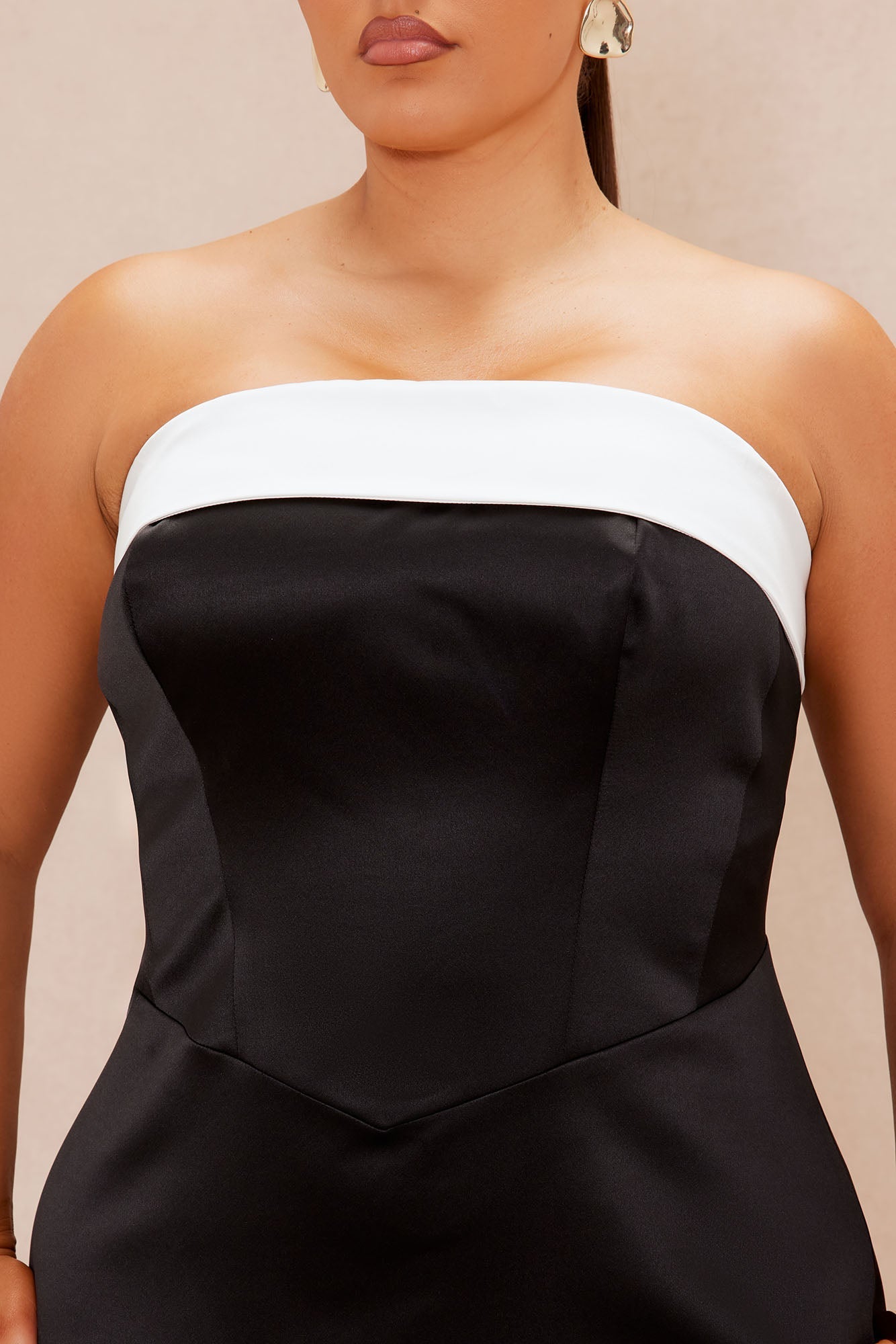 Emily Satin Midi Dress - Black/White