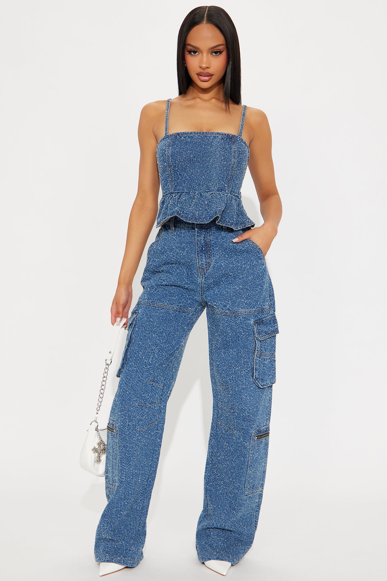 Hanna Textured Denim Top - Medium Wash