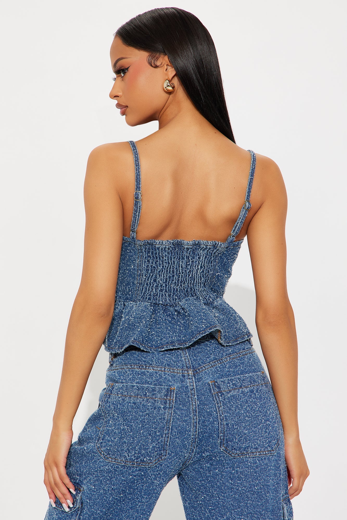Hanna Textured Denim Top - Medium Wash