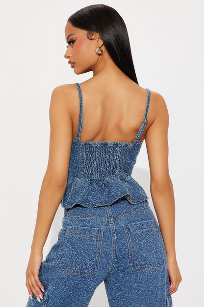 Hanna Textured Denim Top - Medium Wash