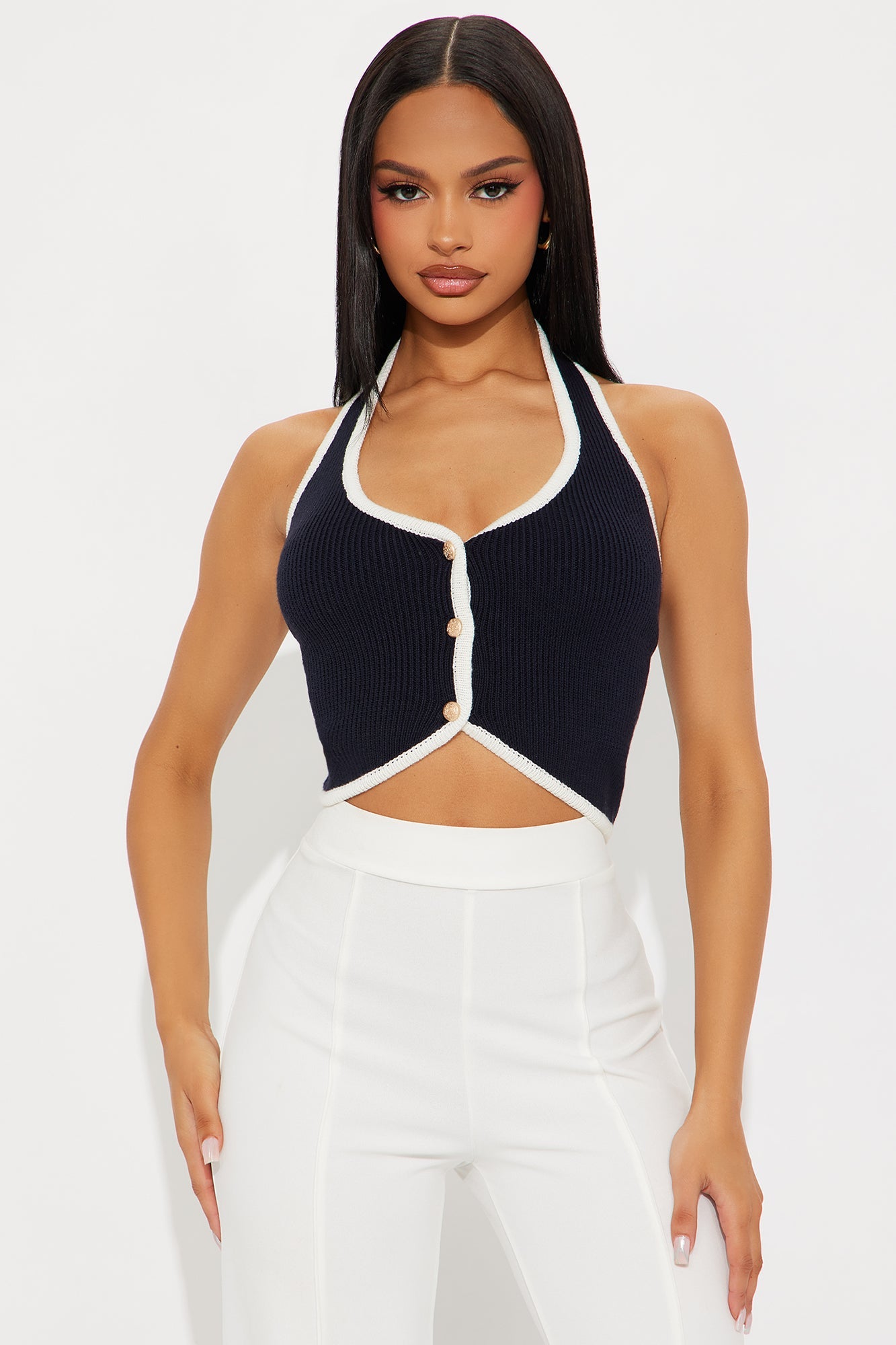 Always A Pleasure Halter Sweater Vest - Navy/combo