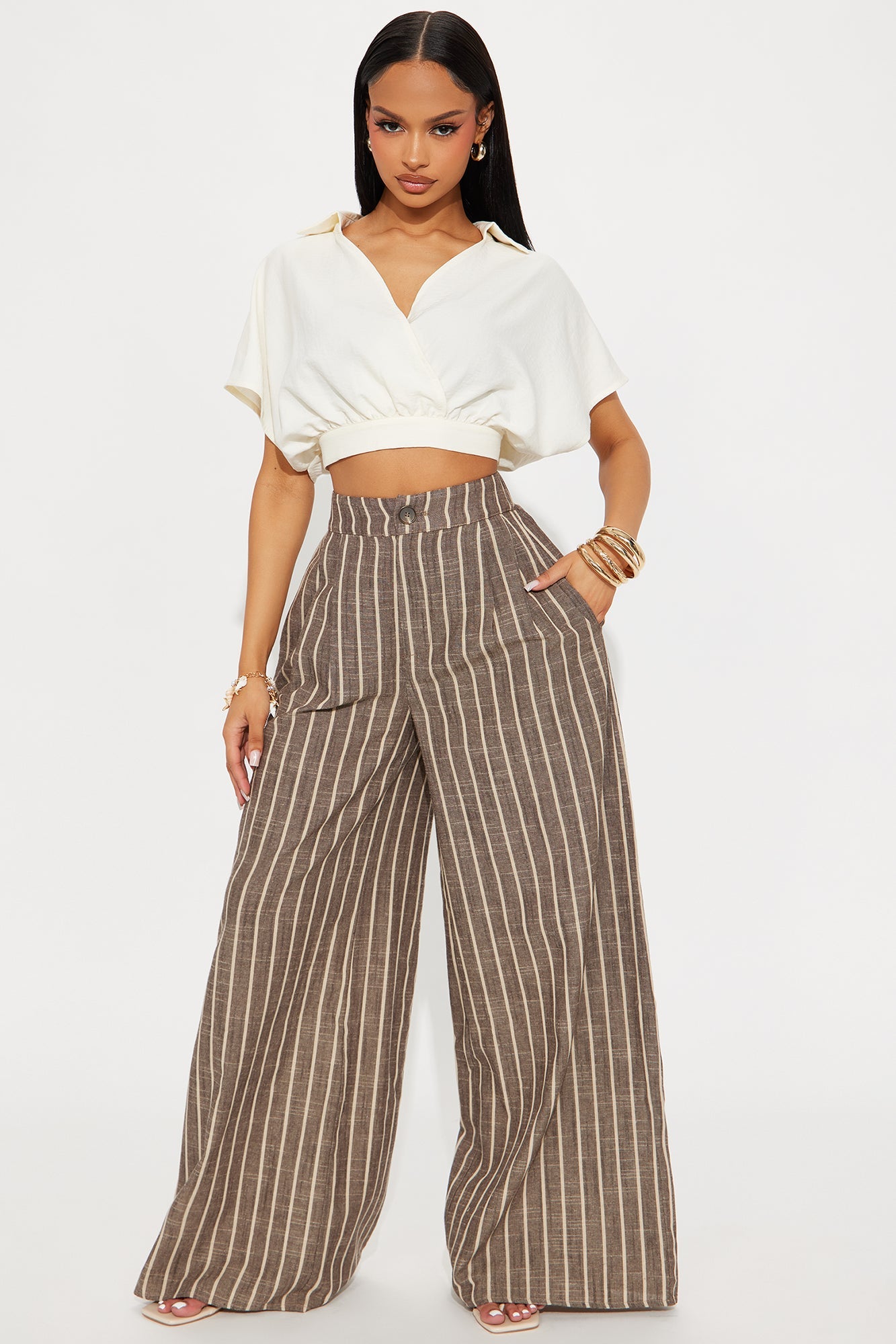 Ella Striped Linen Pant - Mocha/combo