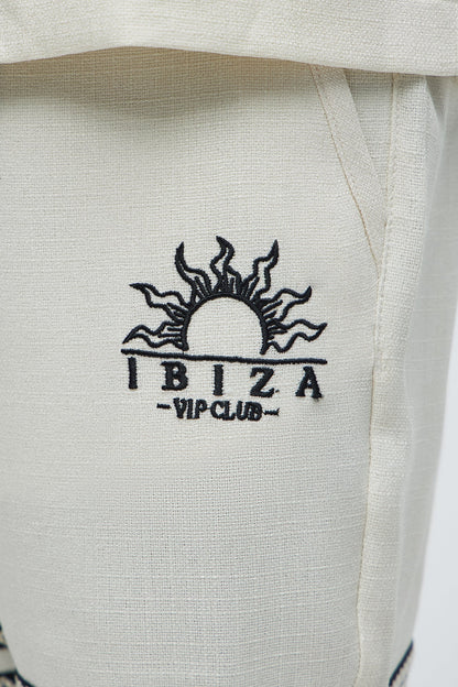 Ibiza VIP Club Linen Like Relaxed Shorts - Off White