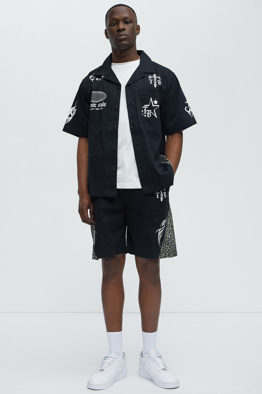 Cosmic Distortion Animal Print Relaxed Shorts - Black/combo