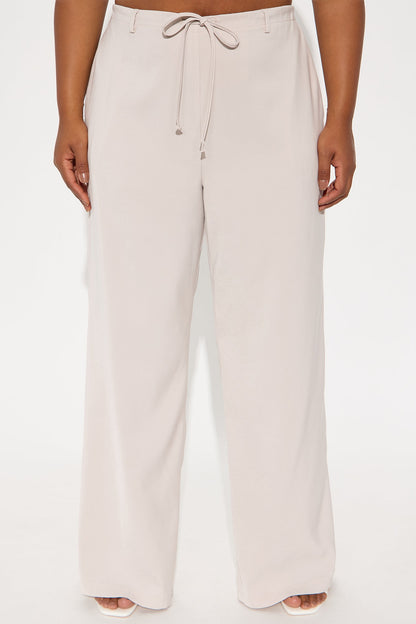 Yessica Wide Leg Twill Trouser - Taupe