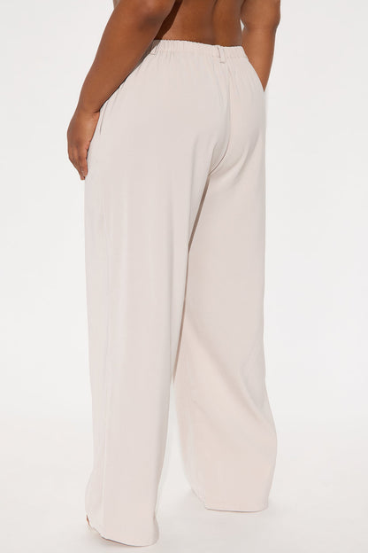 Yessica Wide Leg Twill Trouser - Taupe