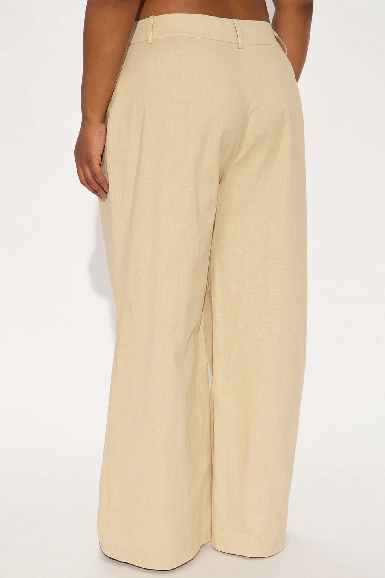 Peyton Wide Leg Double Belted Linen Pant - Khaki