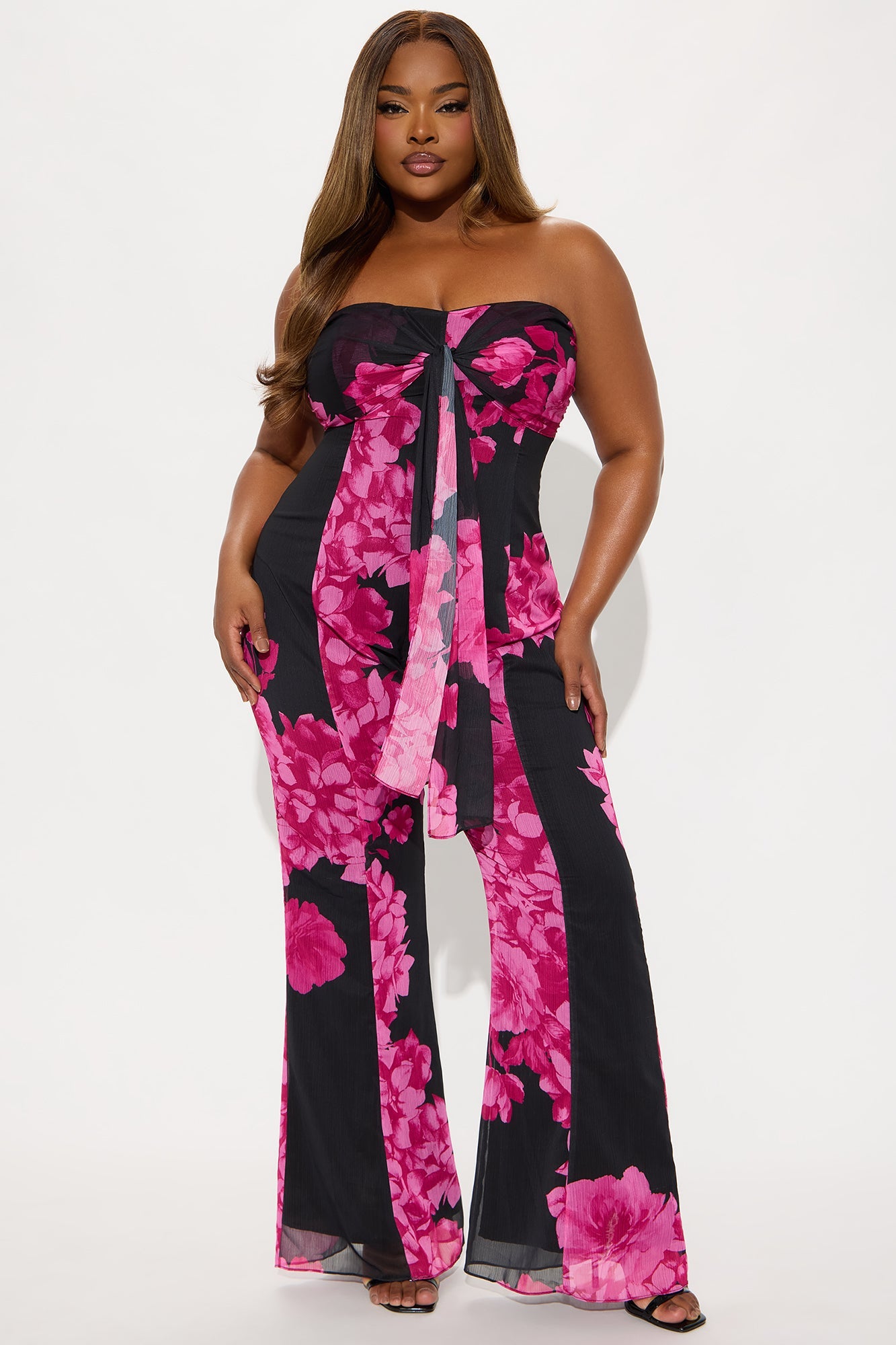 Flower Crush Chiffon Jumpsuit - Black/Pink
