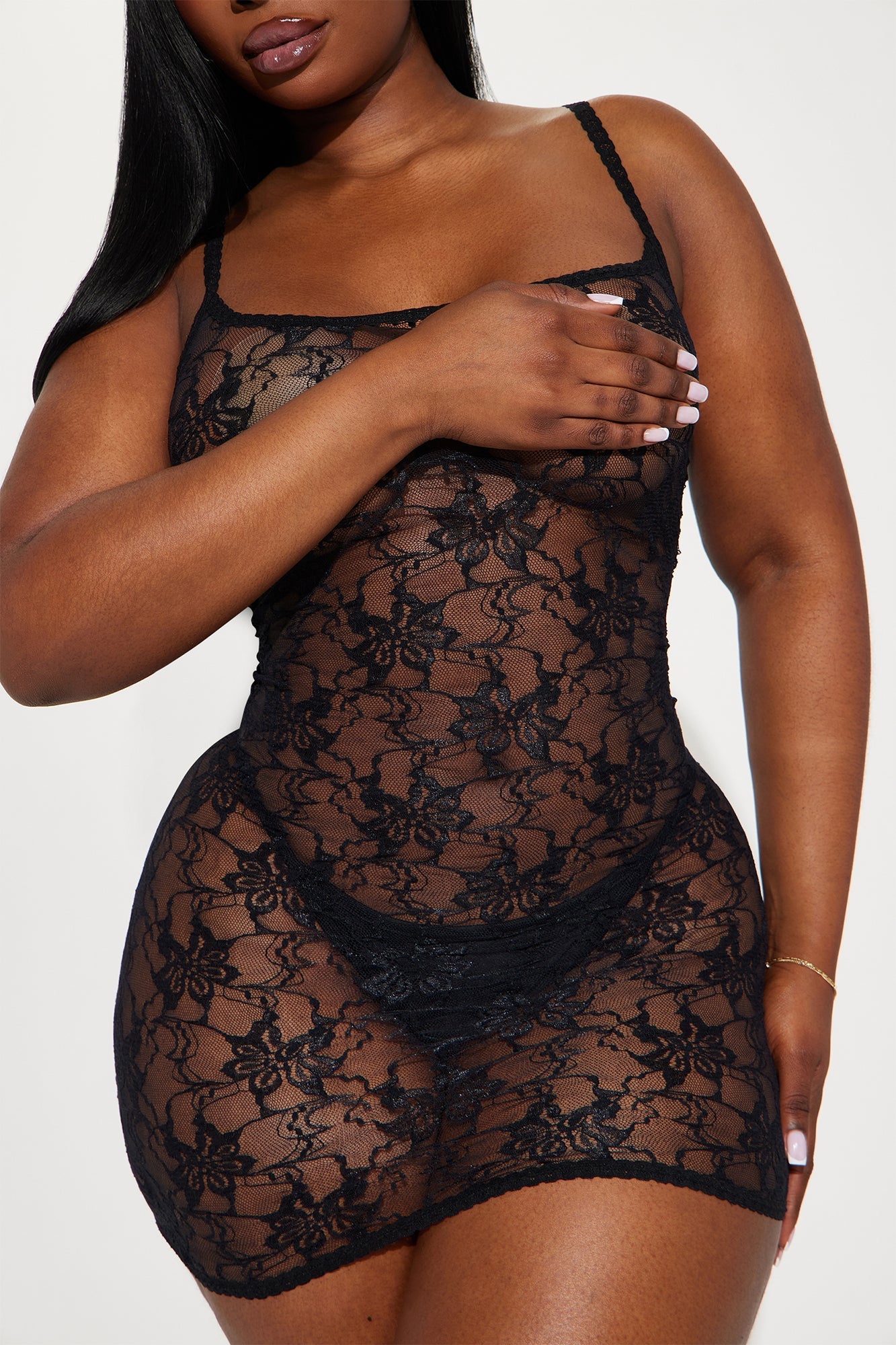 Sultry Moments Lace Mini Chemise - Black