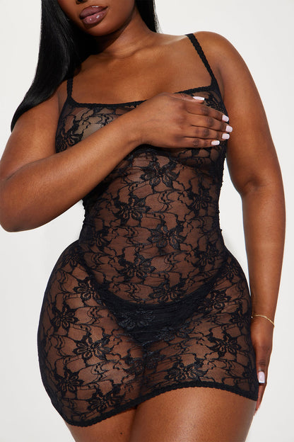 Sultry Moments Lace Mini Chemise - Black