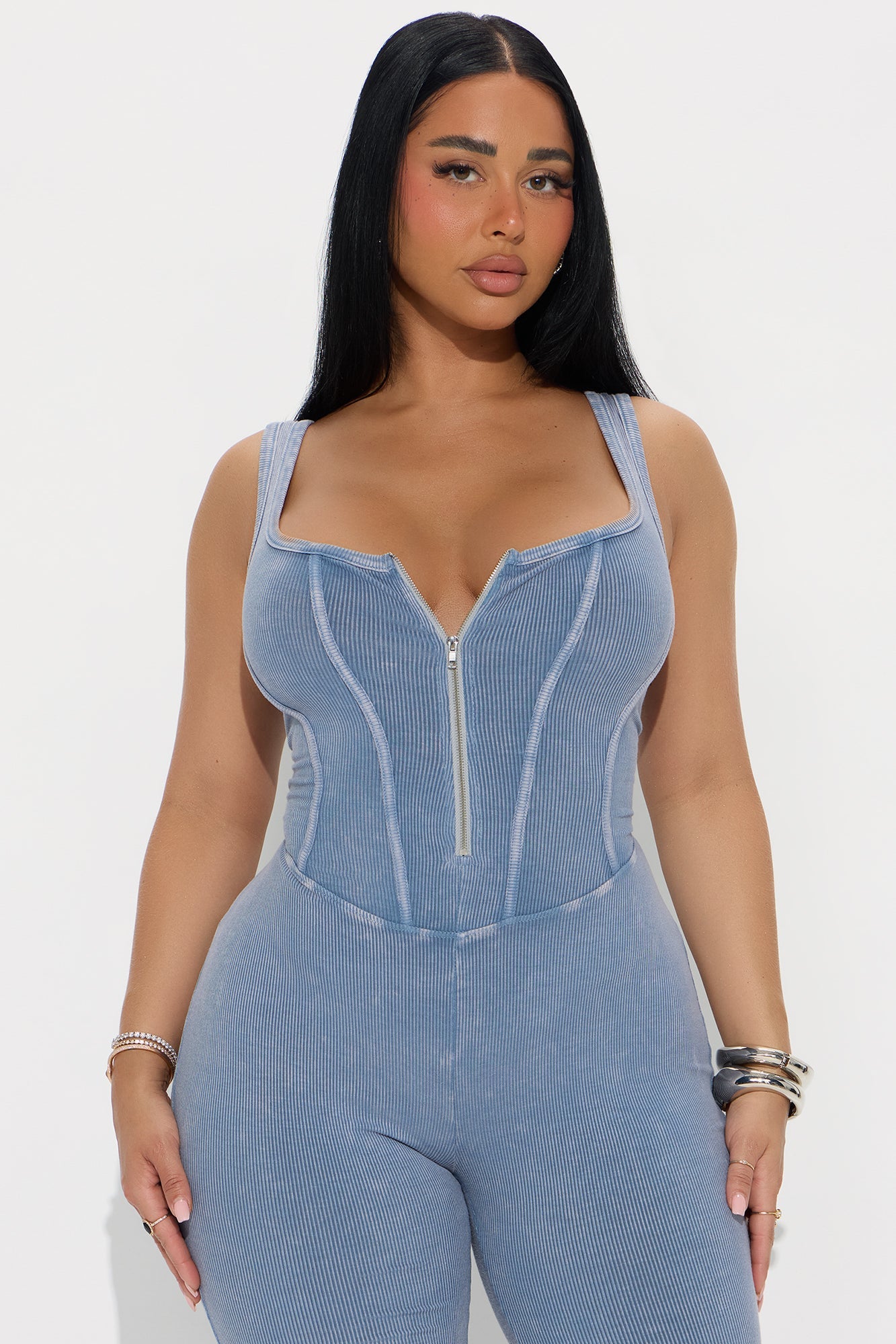 Lidia Washed Ribbed Jumpsuit - Denim
