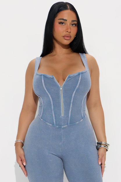 Lidia Washed Ribbed Jumpsuit - Denim