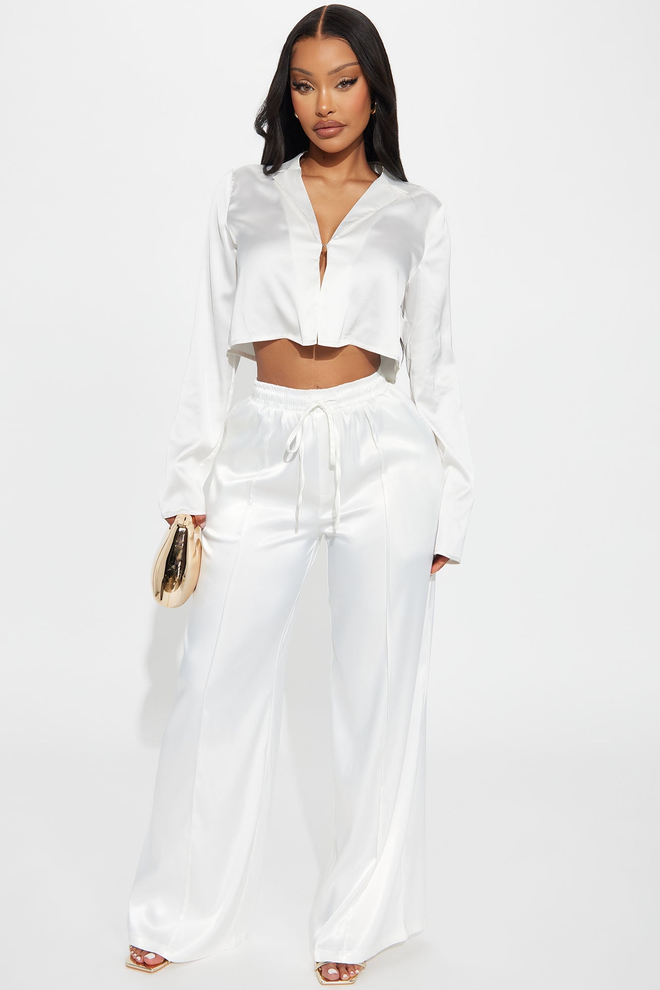 Pleasure Is Mine Satin Wide Leg Pant - Cream