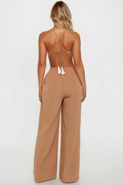 Tamra Wide Leg Linen Jumpsuit - Mocha