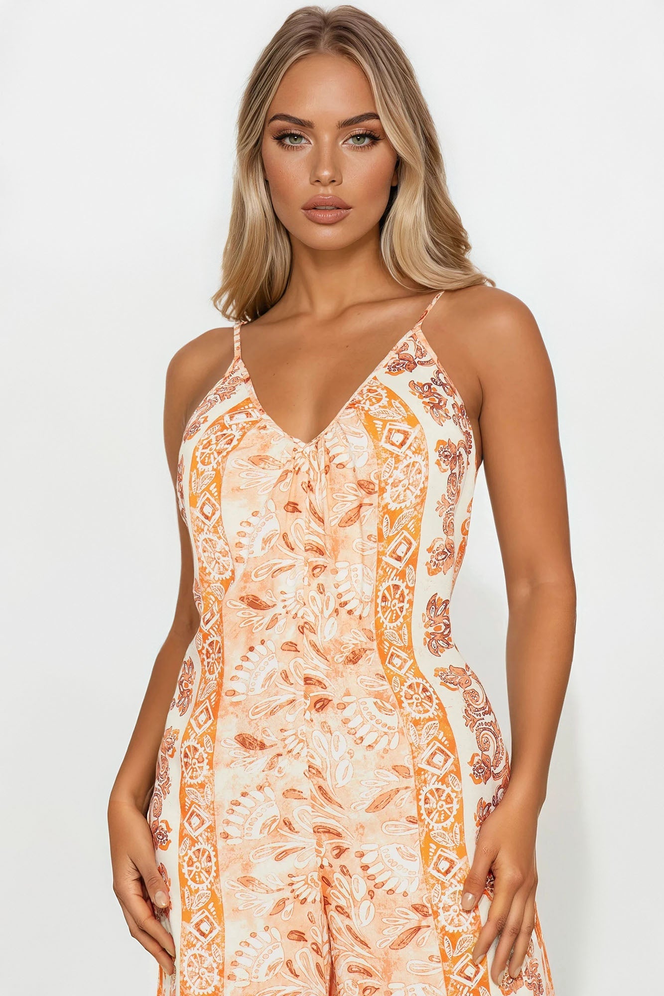 Anastasia Printed Wide Leg Jumpsuit - Orange/combo