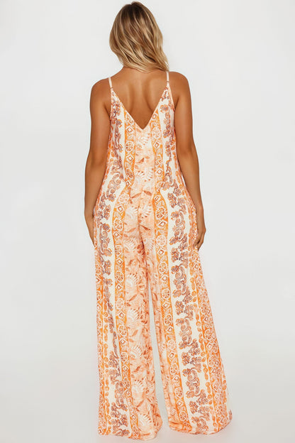 Anastasia Printed Wide Leg Jumpsuit - Orange/combo