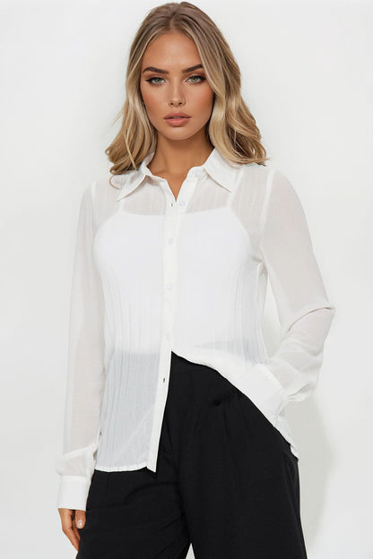 Royal Romance Pleated Chiffon Shirt - White