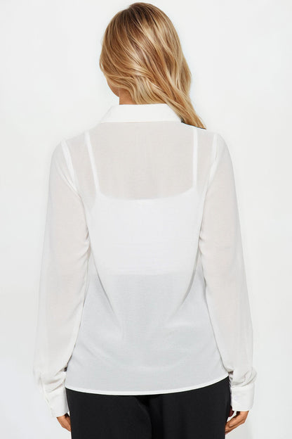 Royal Romance Pleated Chiffon Shirt - White