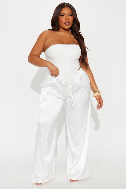 Pleasure Is Mine Satin Wide Leg Pant - Cream