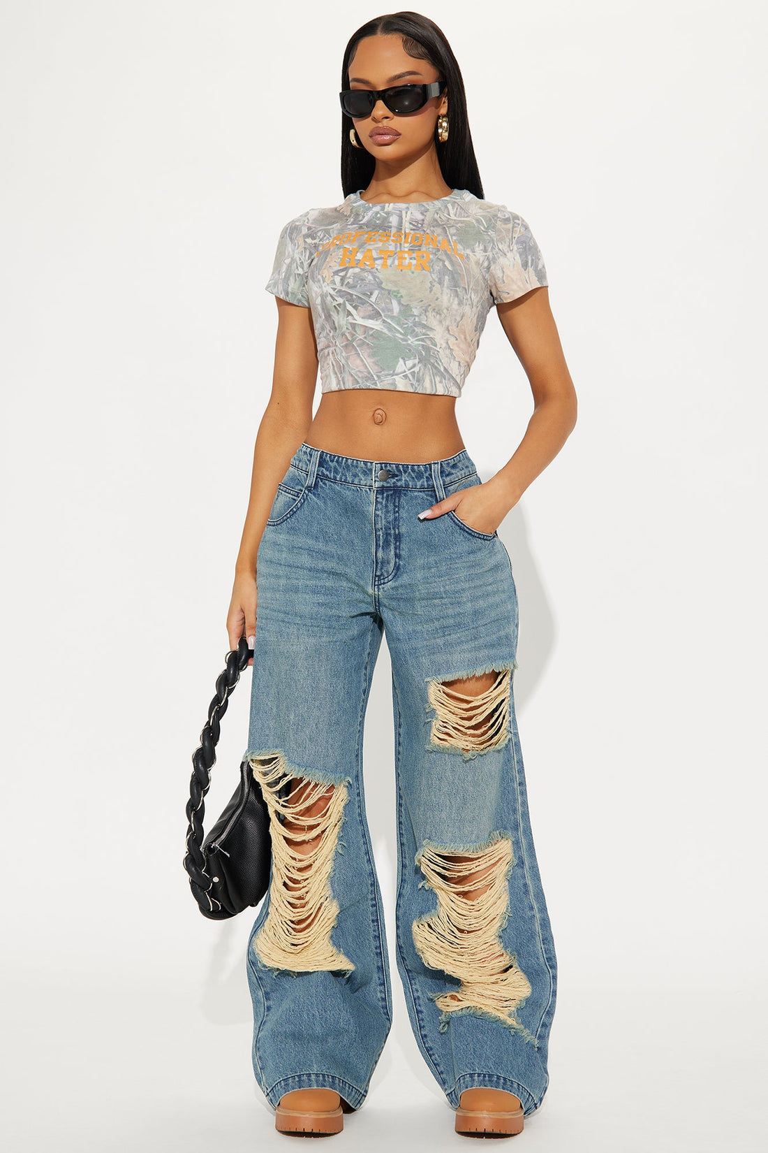Cleo Ripped Wide Leg Jeans - Vintage Wash