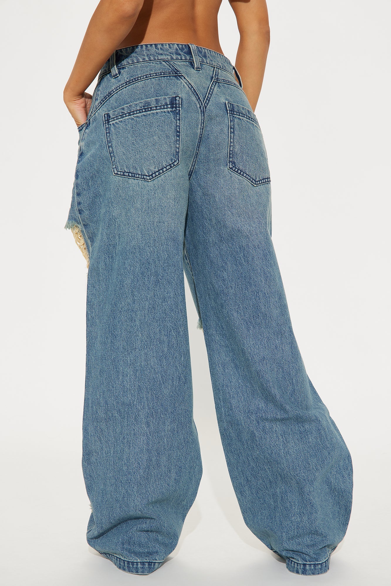 Cleo Ripped Wide Leg Jeans - Vintage Wash