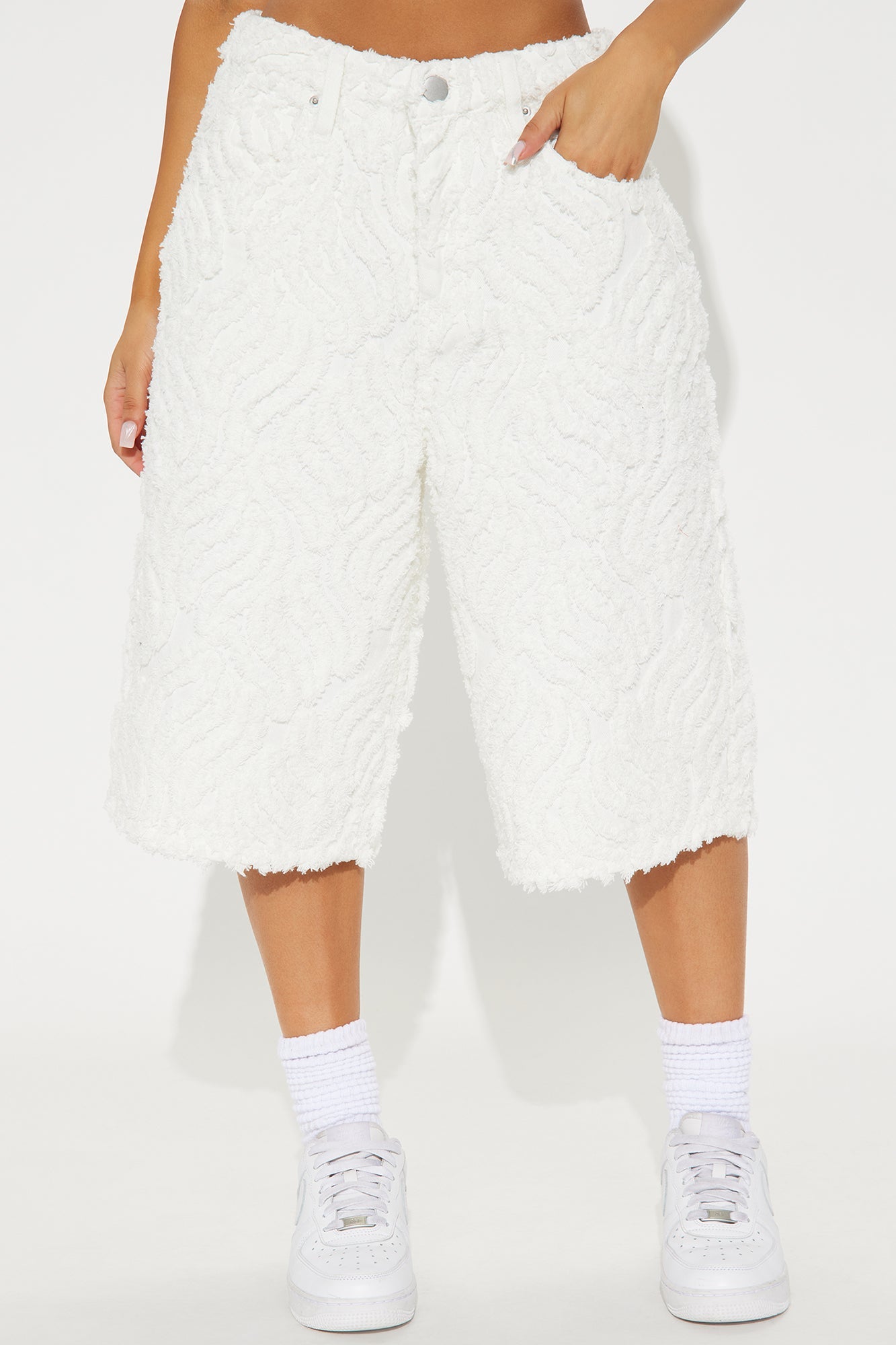 Rockaway Textured Denim Jorts - White