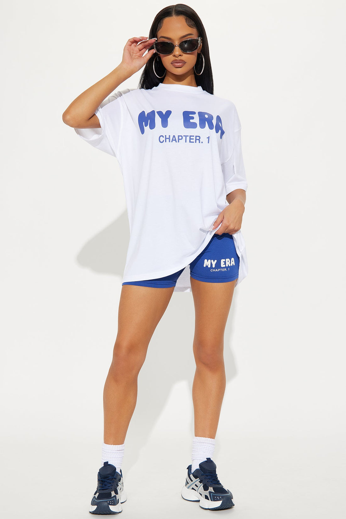 My Era Biker Short Set - White/Blue