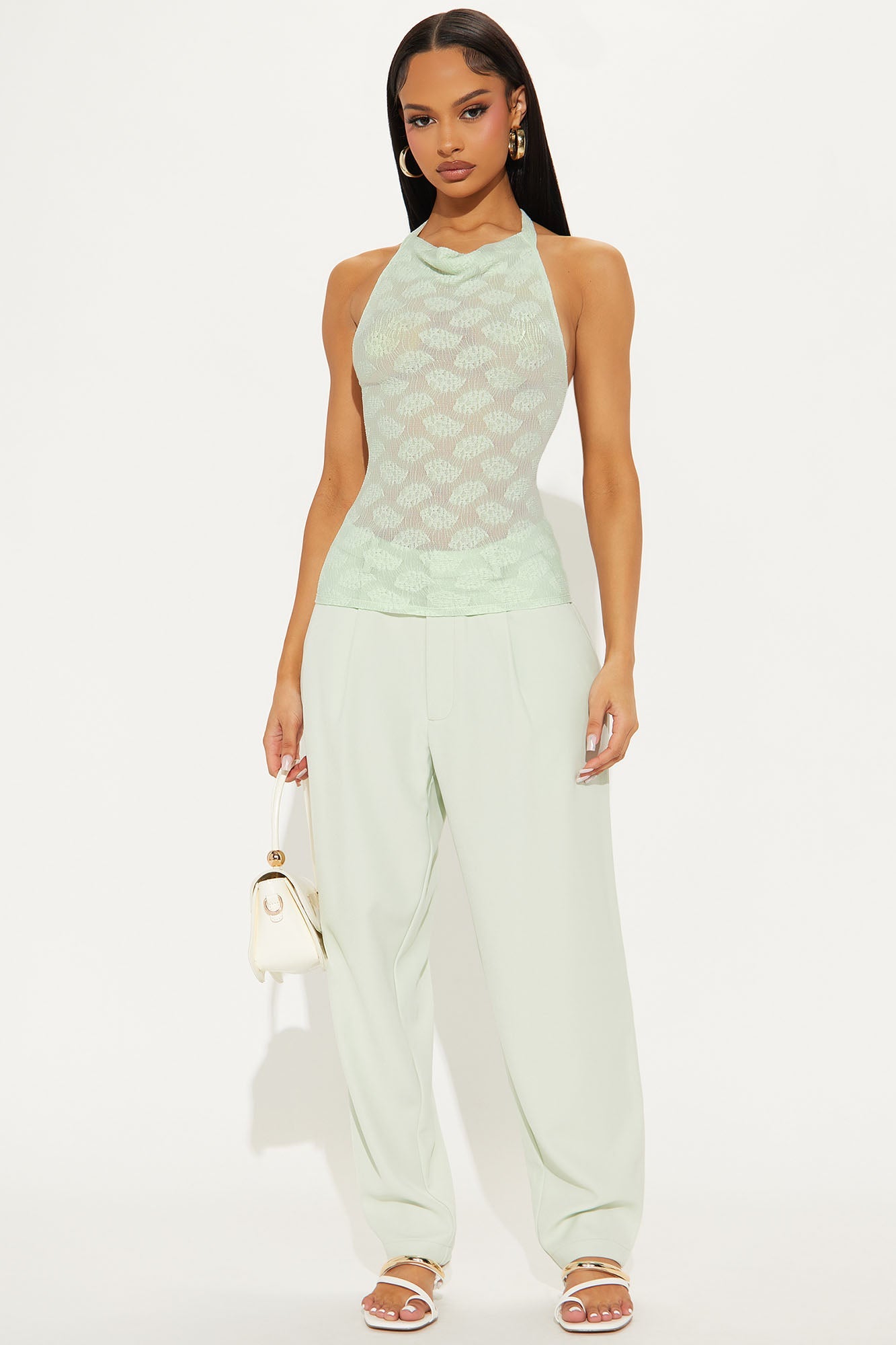 Norah High Neck Halter Top - Sage