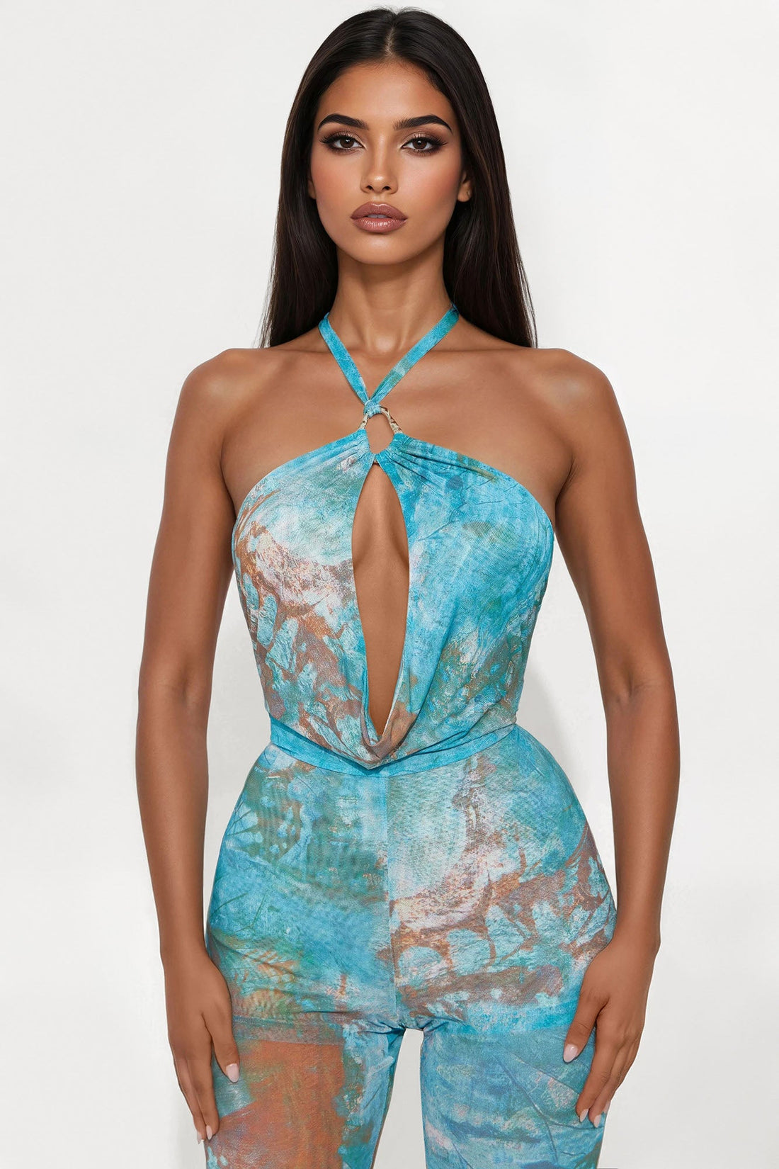 Not Just Anyone Mesh Jumpsuit - Aqua/Combo