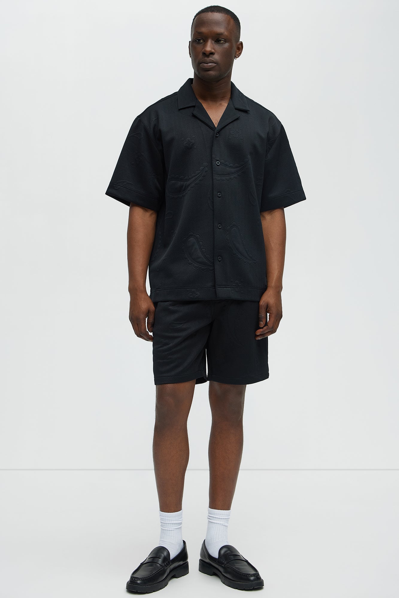 Heavyweight Textured Jacquard Relaxed Short - Black