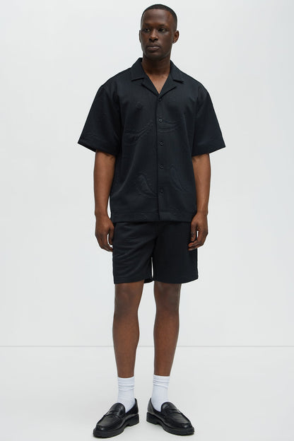 Heavyweight Textured Jacquard Relaxed Short - Black