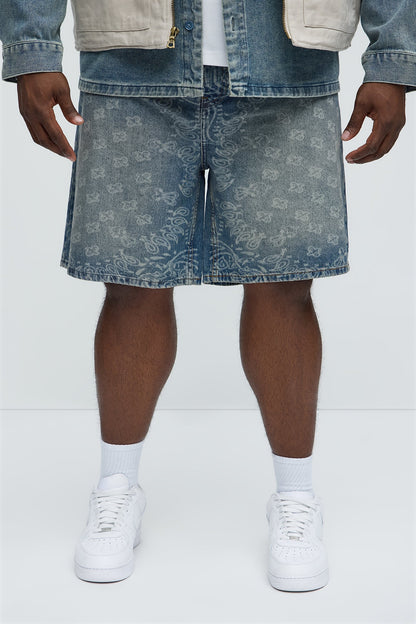 Paisley Last Relaxed Denim Shorts - Medium Blue Wash