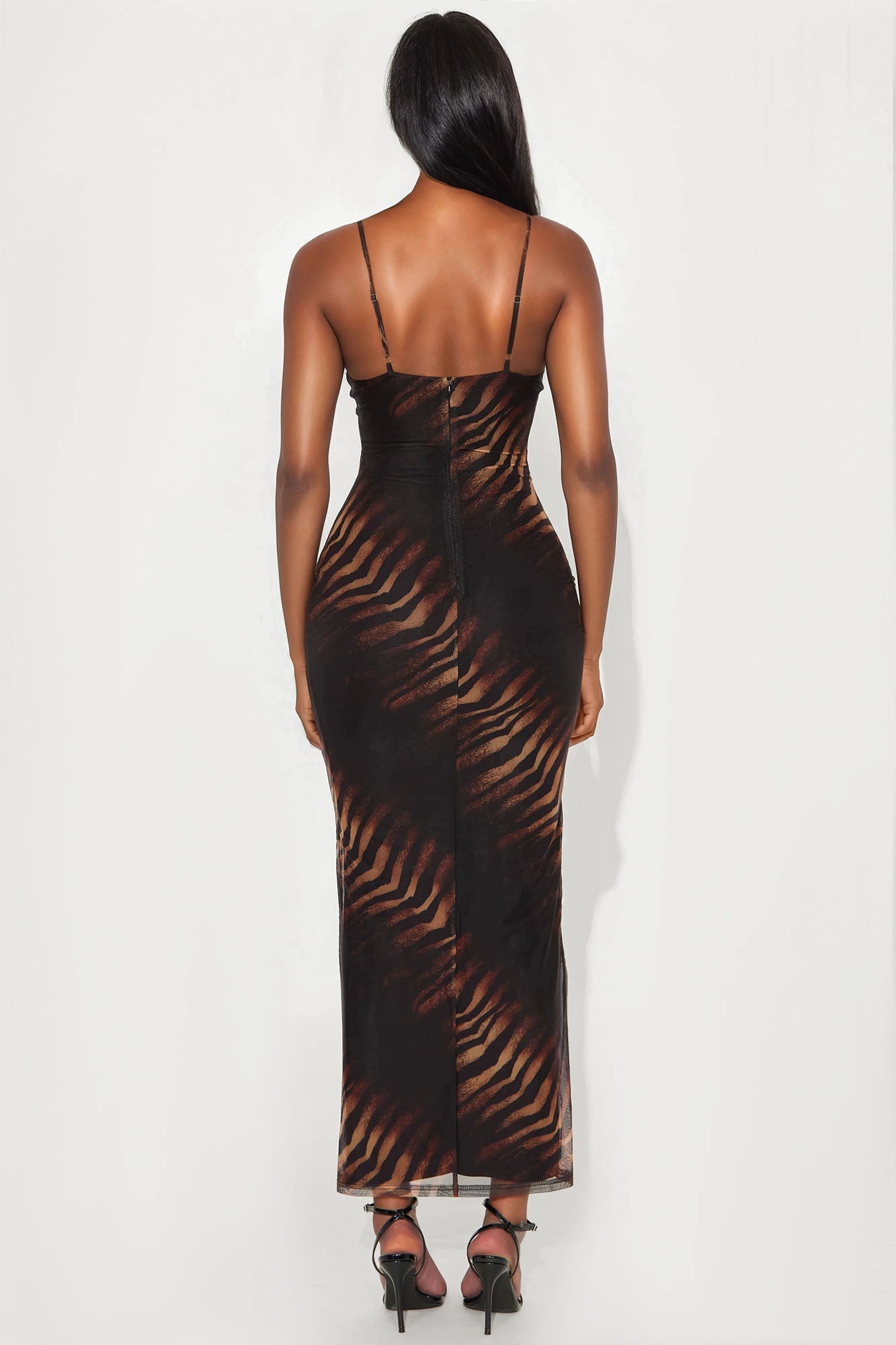 Kaya Tiger Print Mesh Maxi Dress - Brown/combo