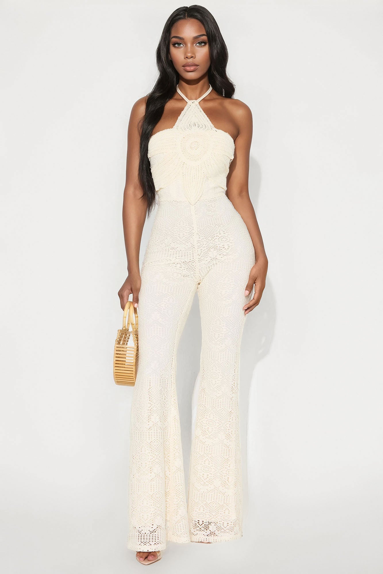Sunlit Crochet Flare Jumpsuit - Cream