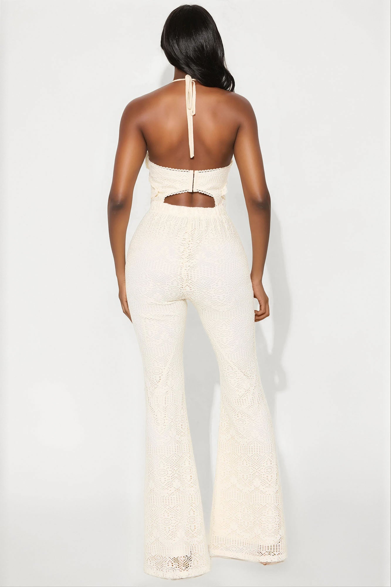 Sunlit Crochet Flare Jumpsuit - Cream