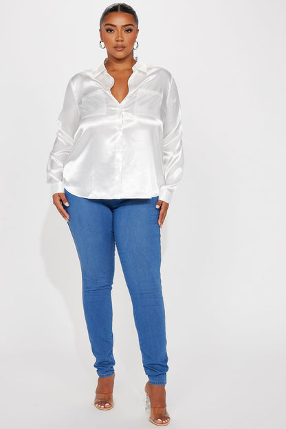 You Better Work Satin Shirt - White