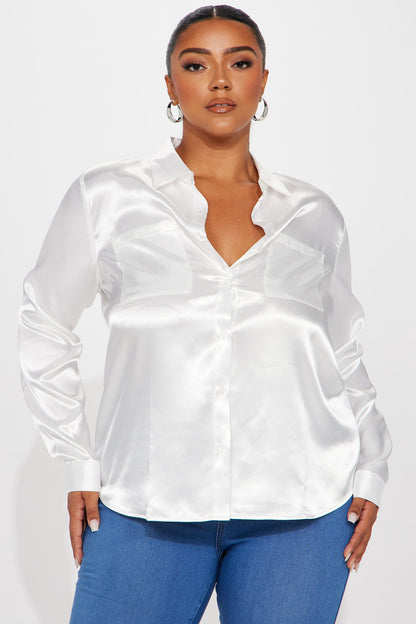 You Better Work Satin Shirt - White