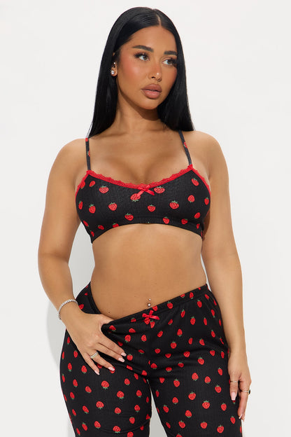Strawberry Cutie Pointelle PJ Pant Set - Black/Red