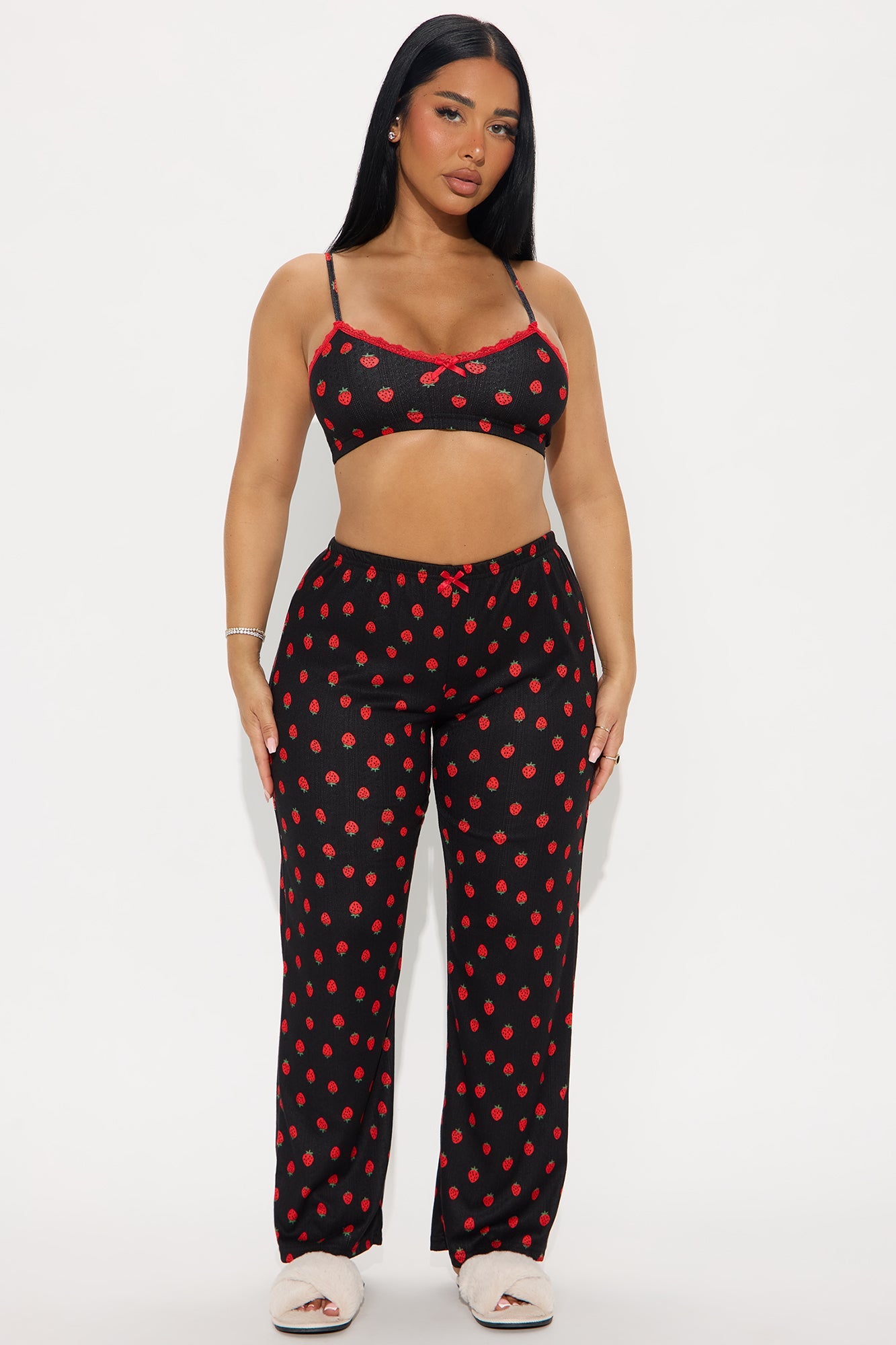 Strawberry Cutie Pointelle PJ Pant Set - Black/Red