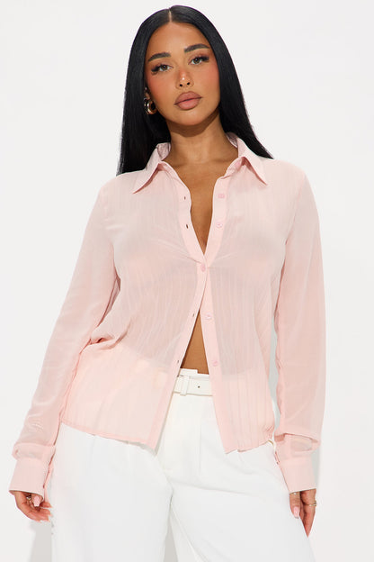 Royal Romance Pleated Chiffon Shirt - Blush