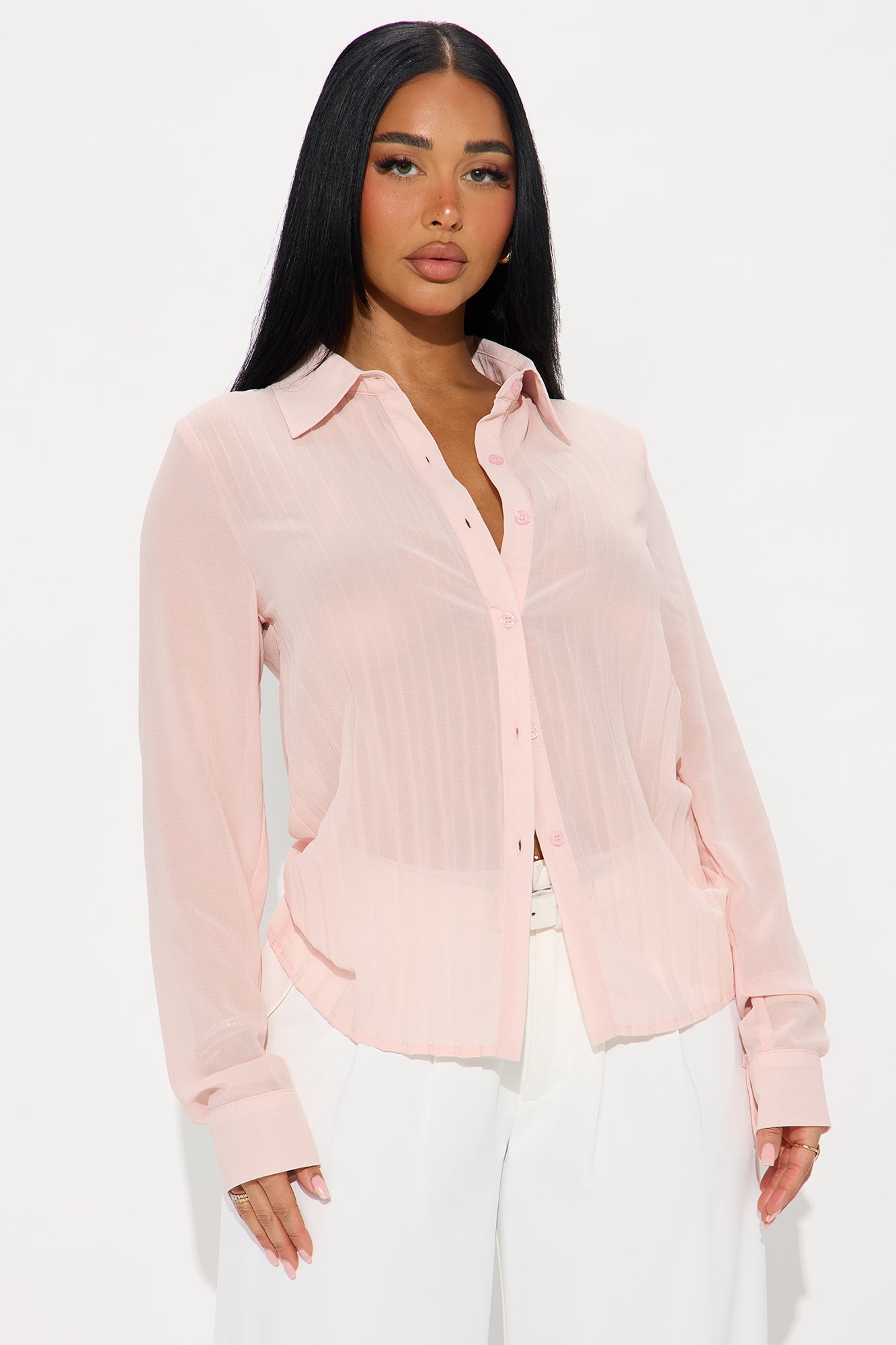 Royal Romance Pleated Chiffon Shirt - Blush