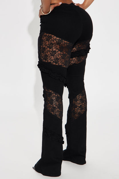 Dreamcatcher Lace Stretch Flare Jeans - Black