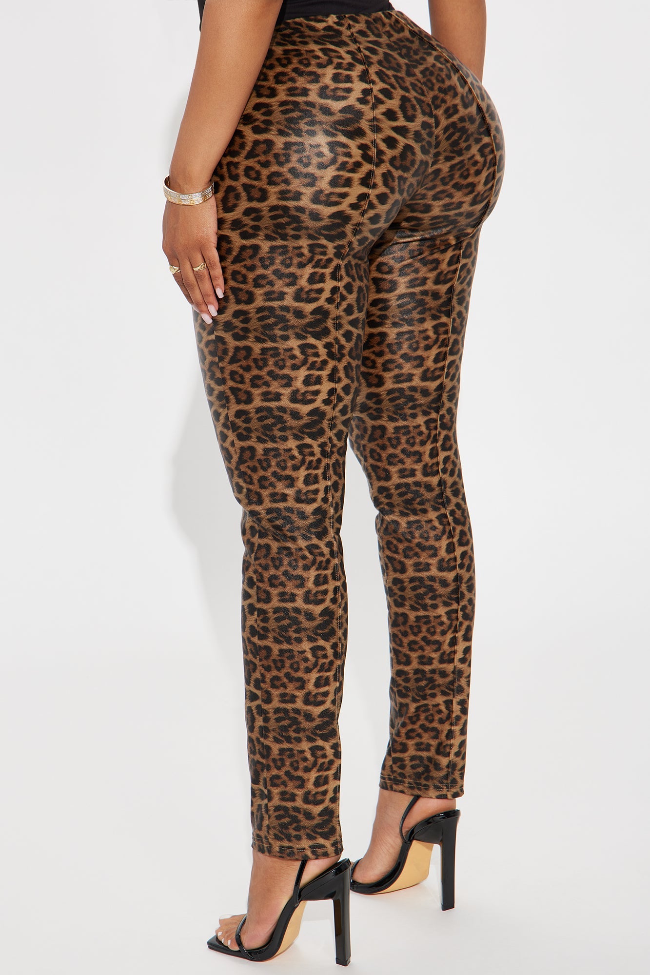 On The Hunt Leopard Faux Leather Cigarette Pant - Brown Combo