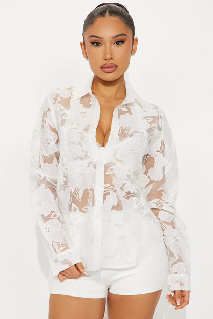 Read Me A Sweet Poem Floral Chiffon Shirt - White