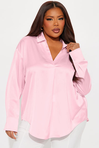 Jessika Satin Blouse Top - Pink